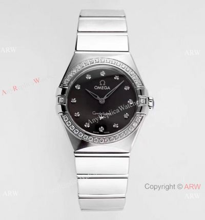 AF Factory Swiss Copy Omega Constellation Gray Dial Diamond Bezel Watch 28mm Women